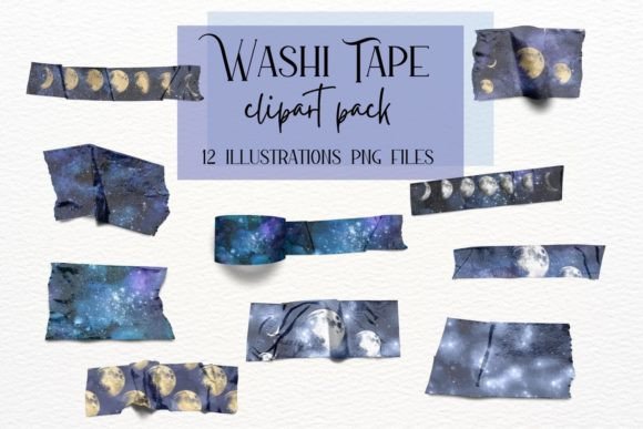 Moon Watercolor Washi Tapes: A Dreamy Design Asset